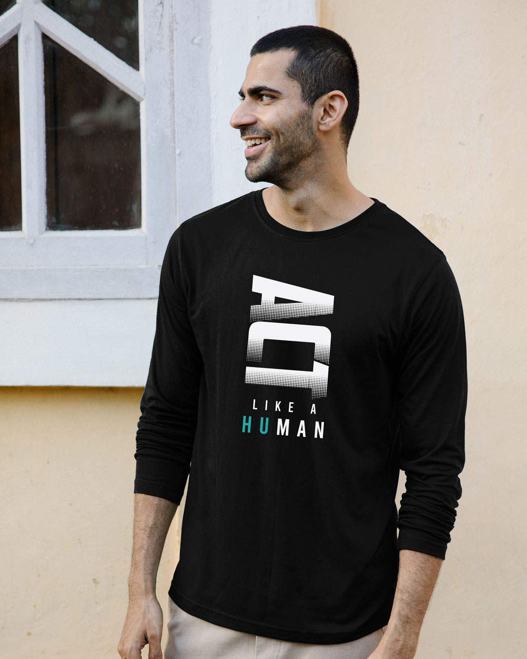 Act Like A Man Full Sleeve T-Shirt Men' Printed Full Sleeve T-Shirt Bewakoof.com, Black