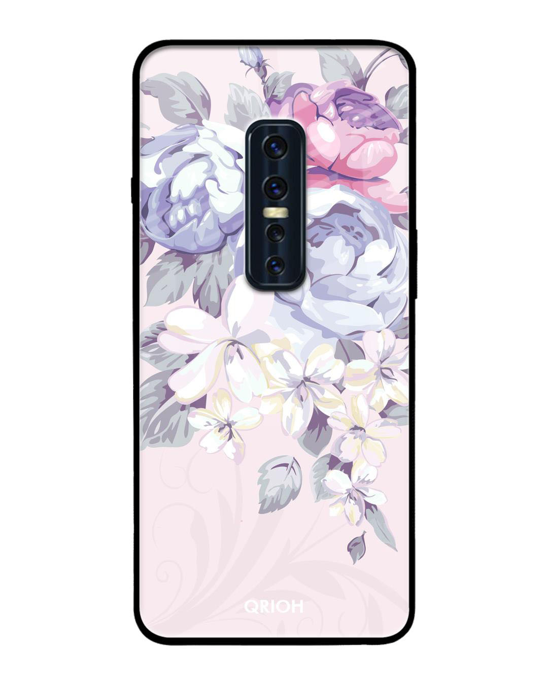 Buy Elegant Floral Printed Premium Glass Cover For Vivo V17 Pro Shock