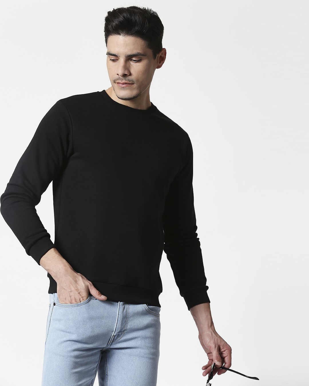 Black Fleece Sweater Men' Plain Fleece Sweater Bewakoof.com