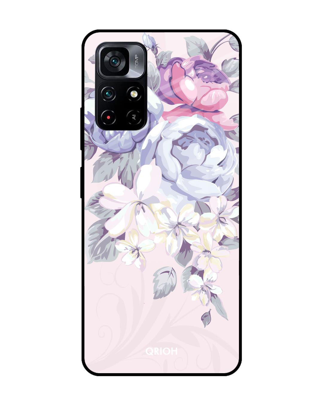 Buy Floral Printed Premium Glass Cover For Poco M4 Pro 5G Shock Proof