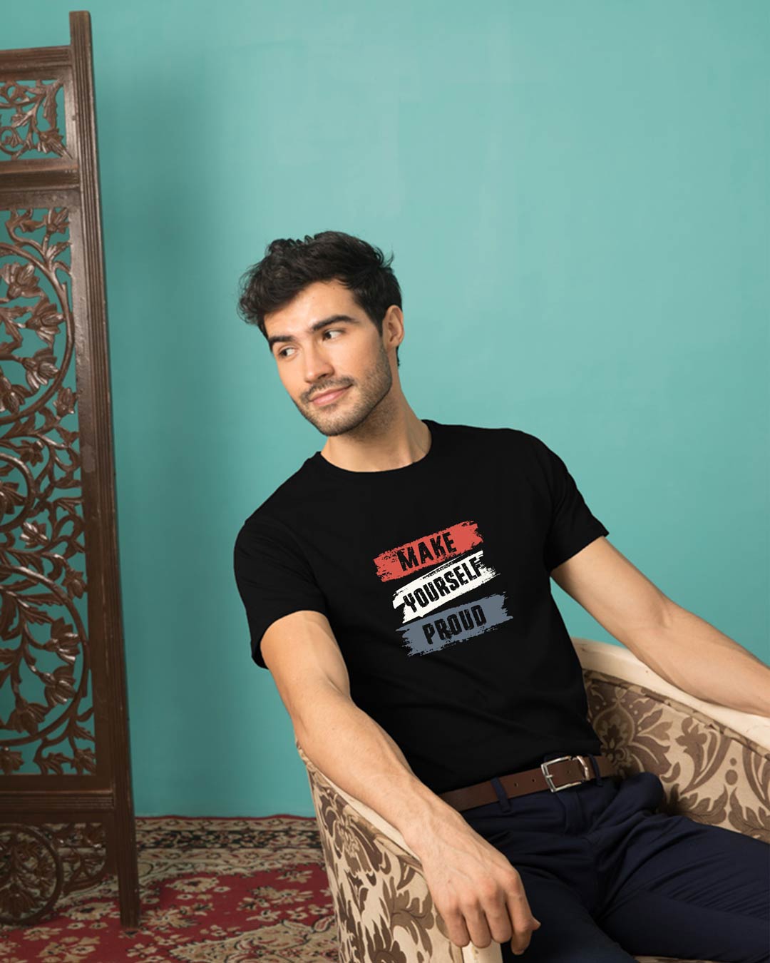 Make Yourself Proud Half Sleeve T-Shirt Black Men' Printed T-Shirts Bewakoof.com
Make Yourself Proud Half Sleeve T-Shirt Black Men' Printed T-Shirts Bewakoof.com