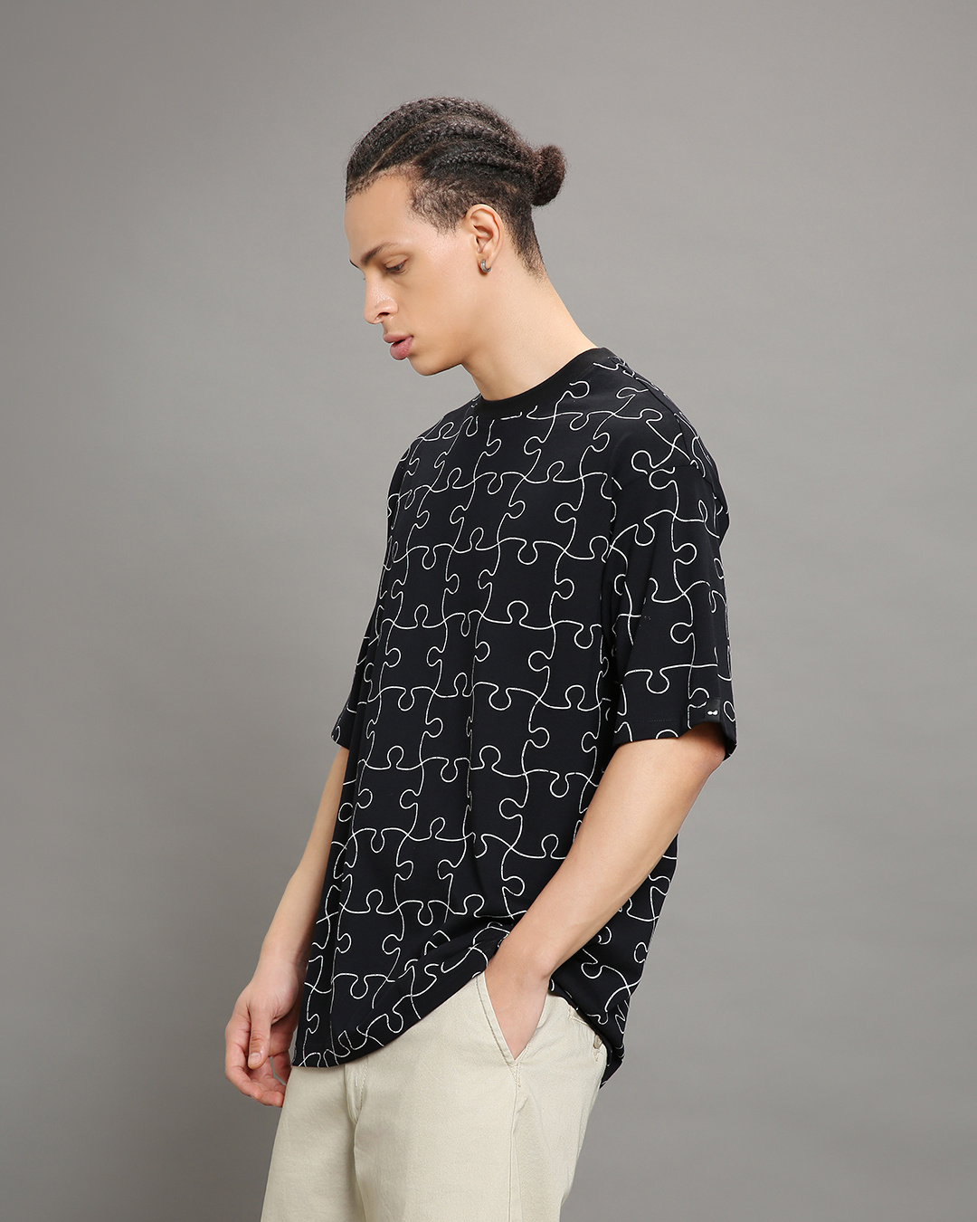 Buy Men S Black All Over Printed Oversized T Shirt Online At Bewakoof