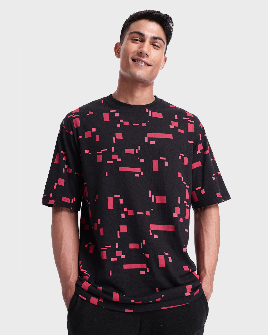 Buy Men S Black All Over Printed Oversized T Shirt Online At Bewakoof