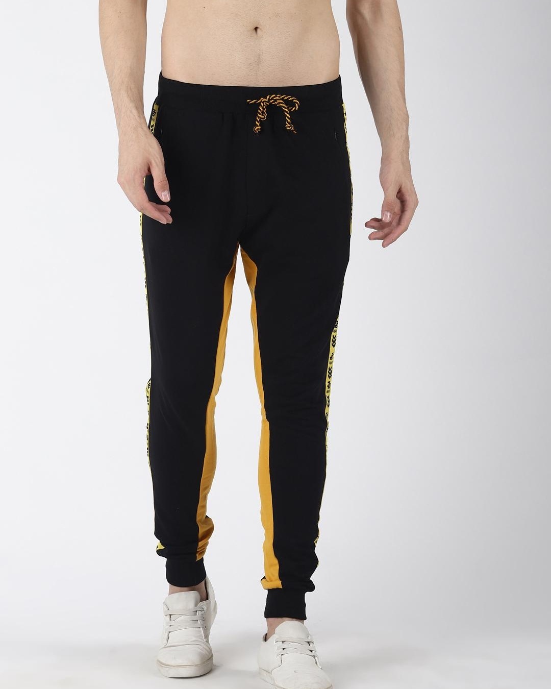 Buy Men S Black Color Block Joggers Online At Bewakoof