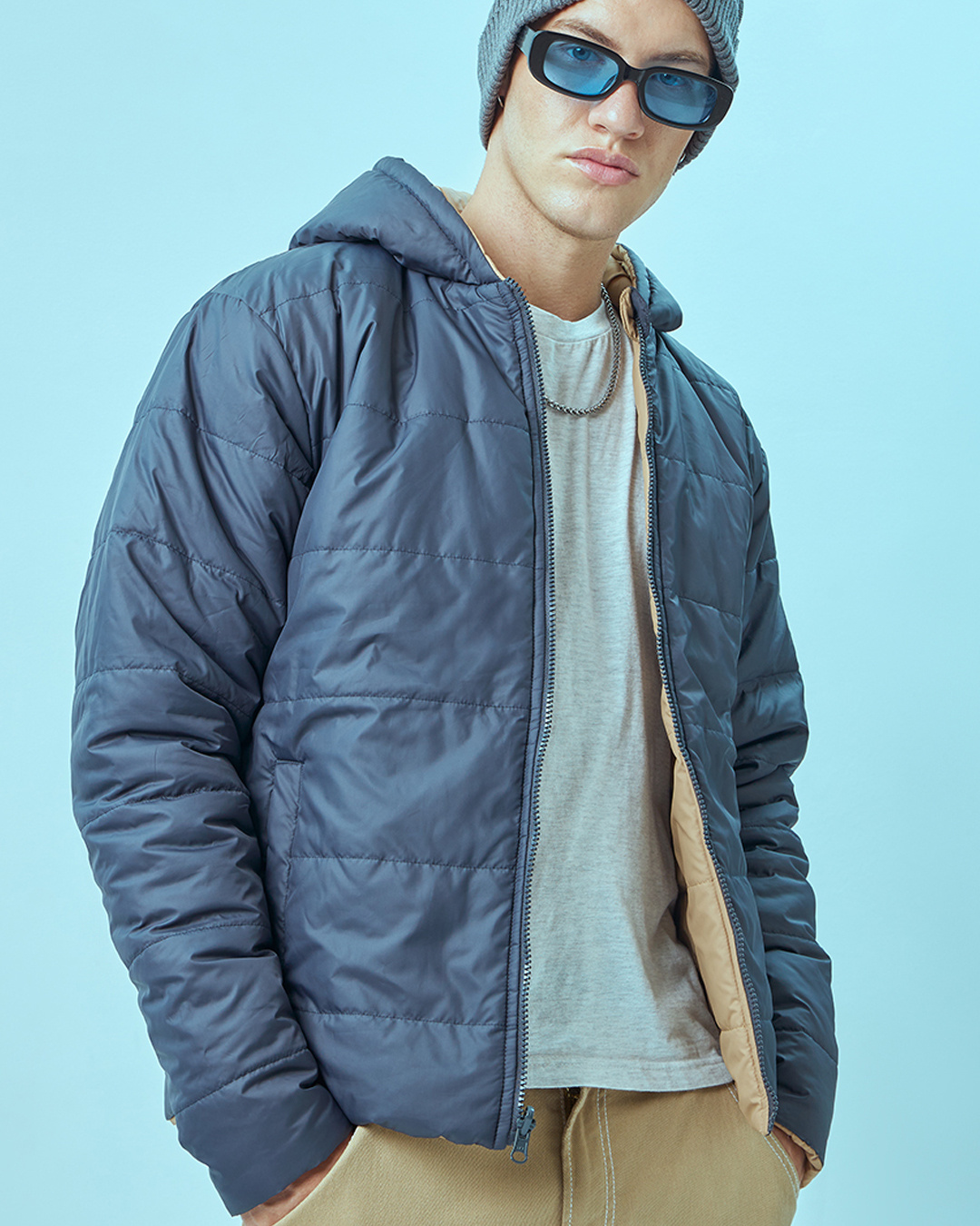 Buy Men S Blue Oversized Puffer Jacket Online At Bewakoof