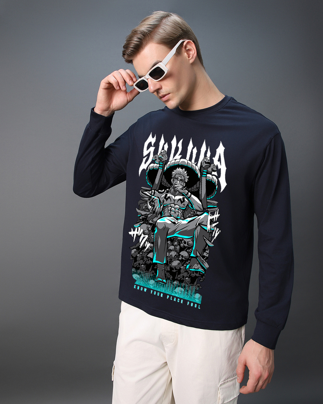 Buy Men S Blue Ryomen Sukuna Graphic Printed Oversized T Shirt Online