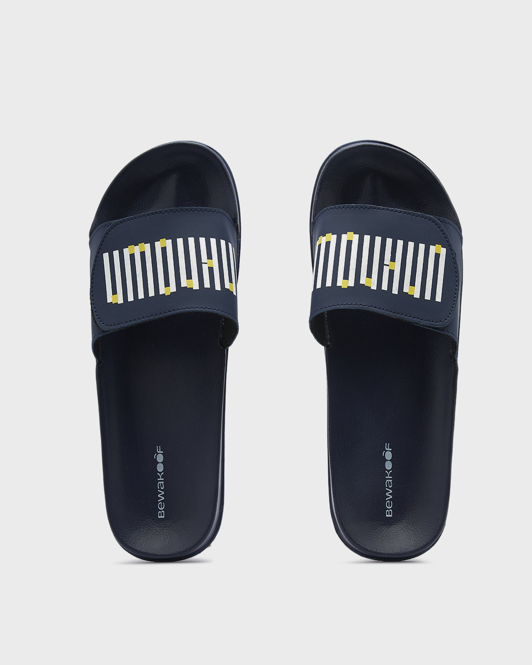 Buy Men S Blue Unknown Printed Velcro Sliders Online In India At Bewakoof