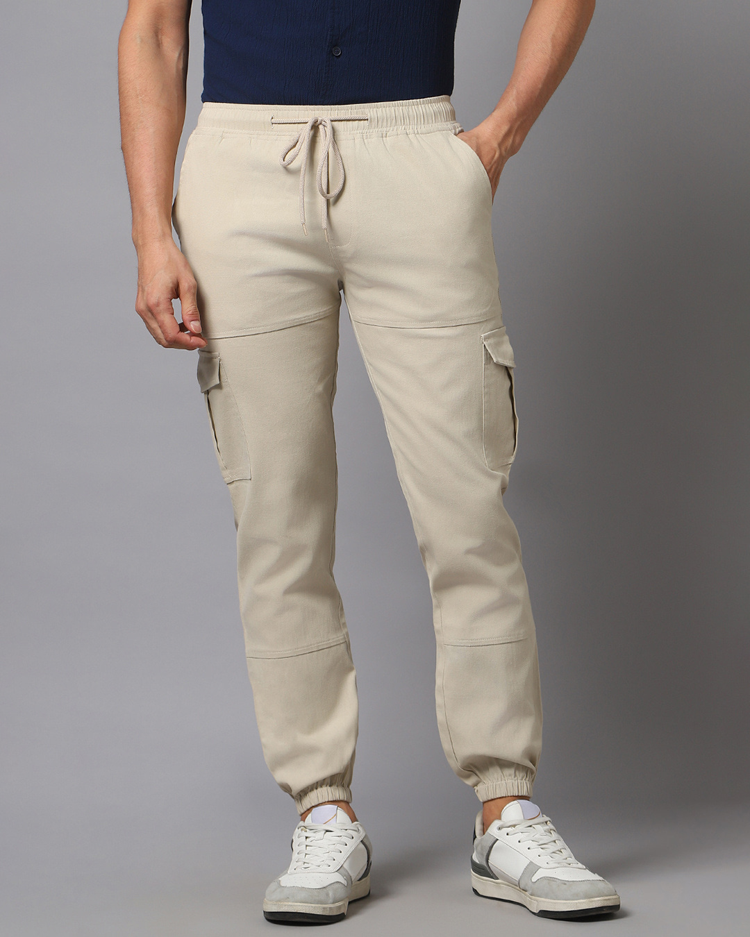 Buy Men S Cream Cargo Joggers Online At Bewakoof