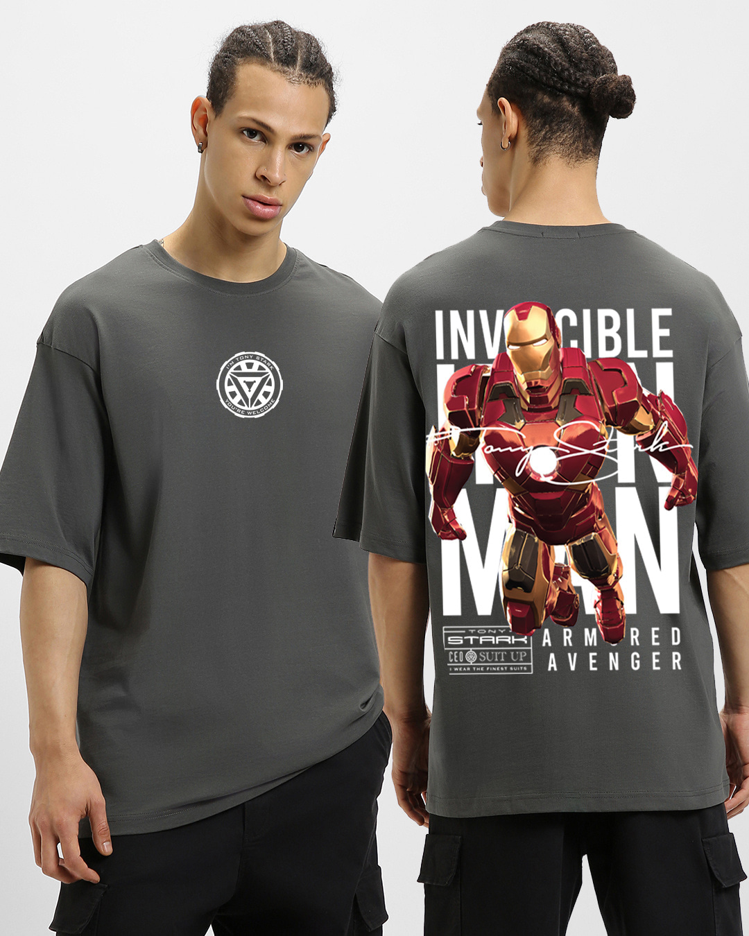 Buy Men S Grey Invincible Ironman Graphic Printed Oversized T Shirt