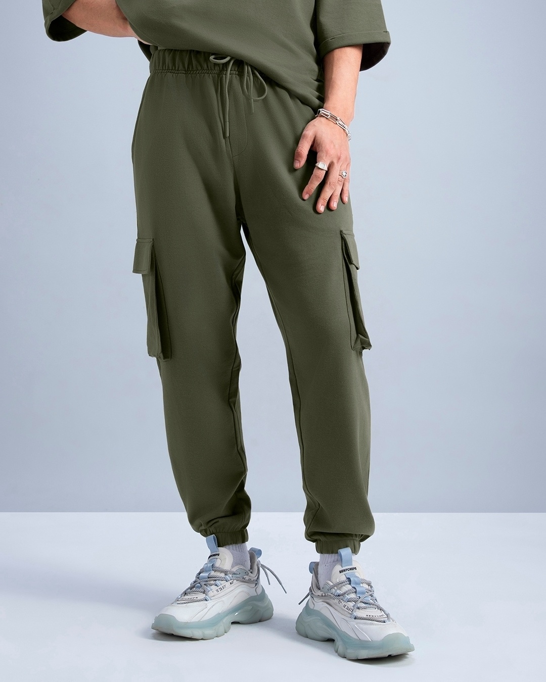 Buy Men S Olive Oversized Plus Size Cargo Joggers For Men Green Online