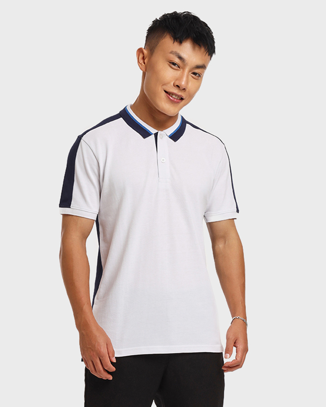 Buy Men S White Blue Color Block Polo T Shirt Online At Bewakoof