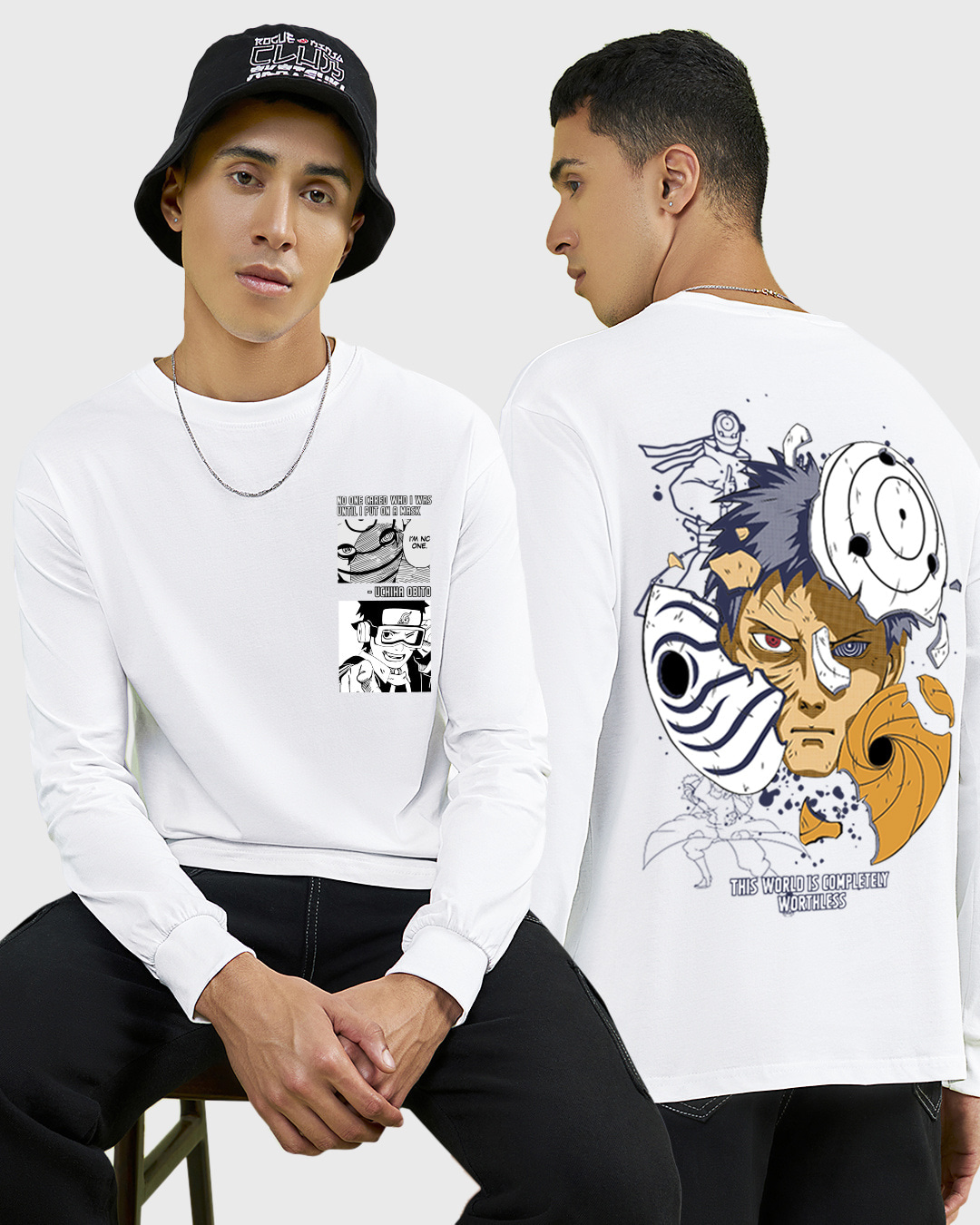 Buy Men S White Uchiha Obito Graphic Printed Oversized T Shirt Online