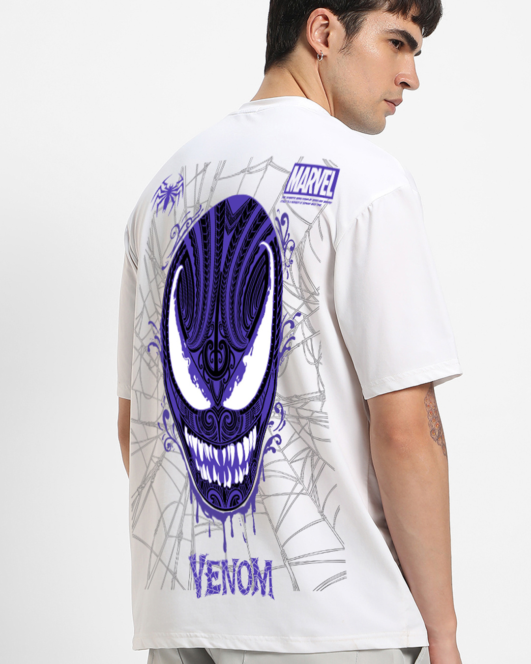 Buy Men S White Venomized Graphic Printed Oversized T Shirt Online At