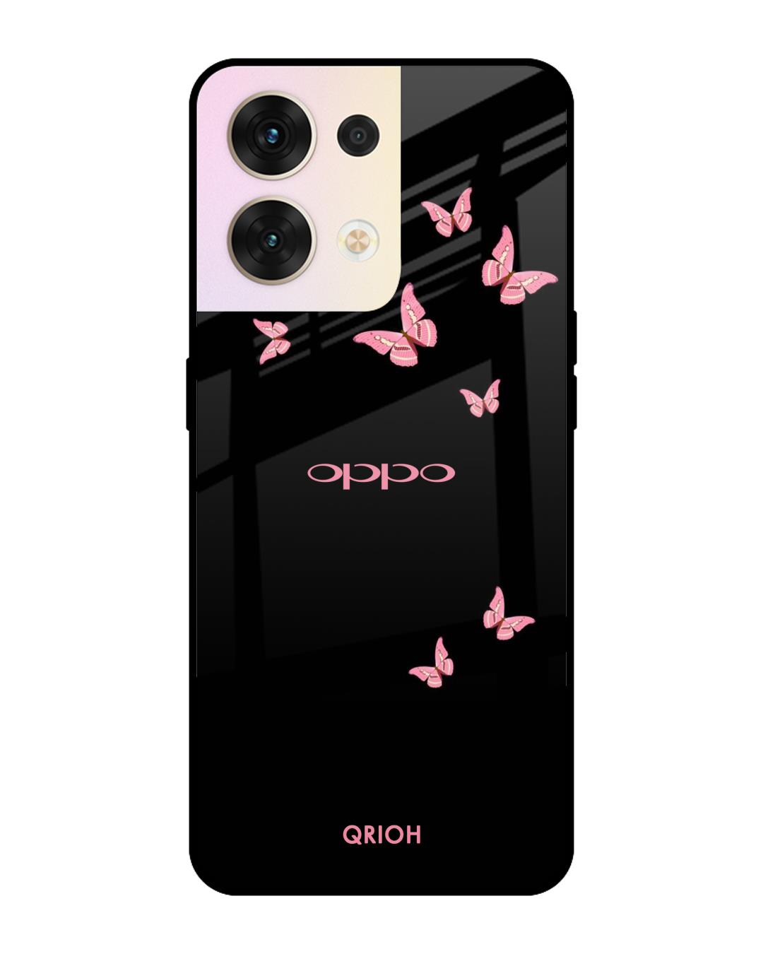 Buy Pink Butterfly Printed Premium Glass Cover For Oppo Reno G Shock