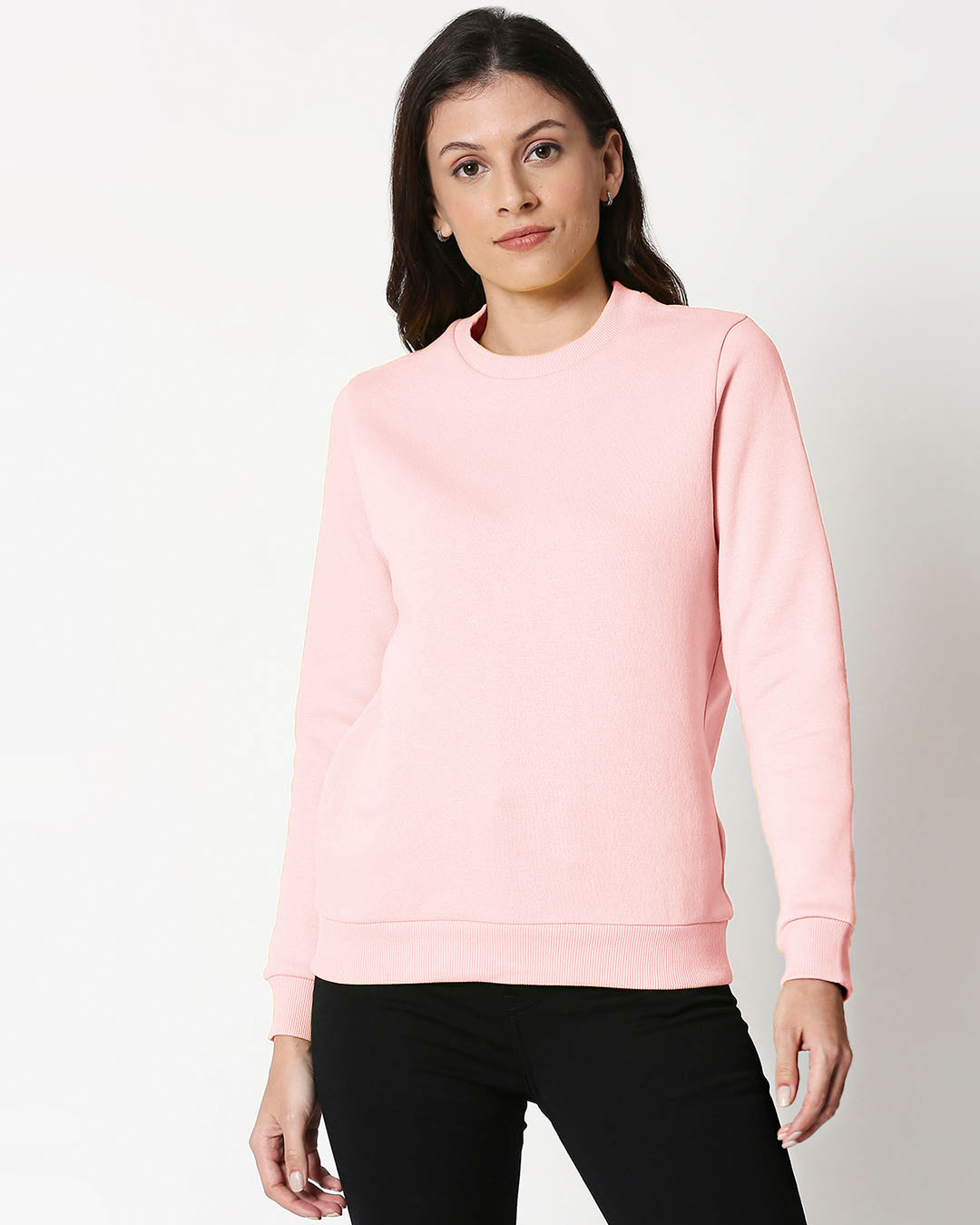 PinkMelange Fleece Sweater Women' Plain Fleece Sweater Bewakoof.com, Pink