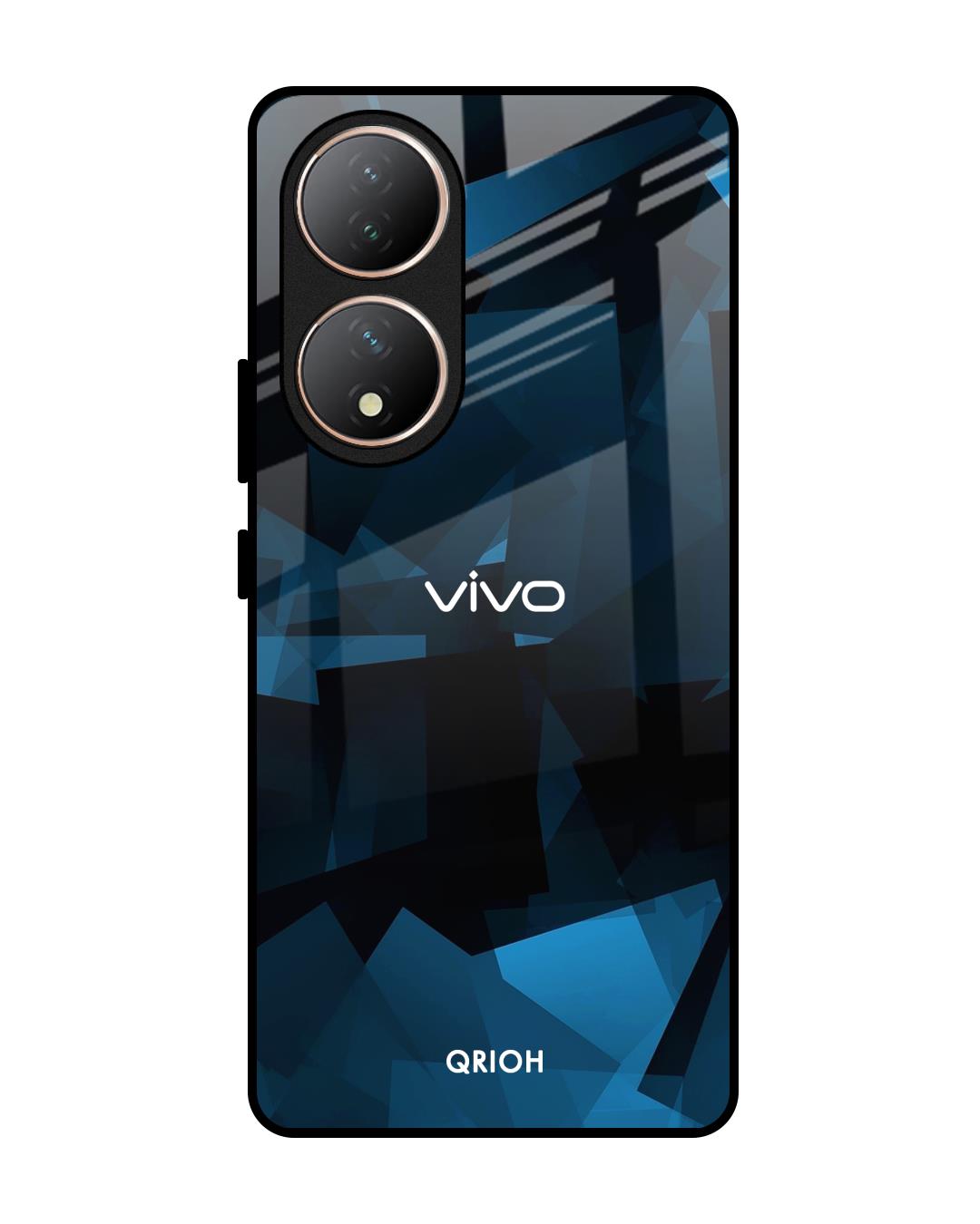 Buy Polygonal Blue Box Premium Glass Case For Vivo Y100 Shock Proof