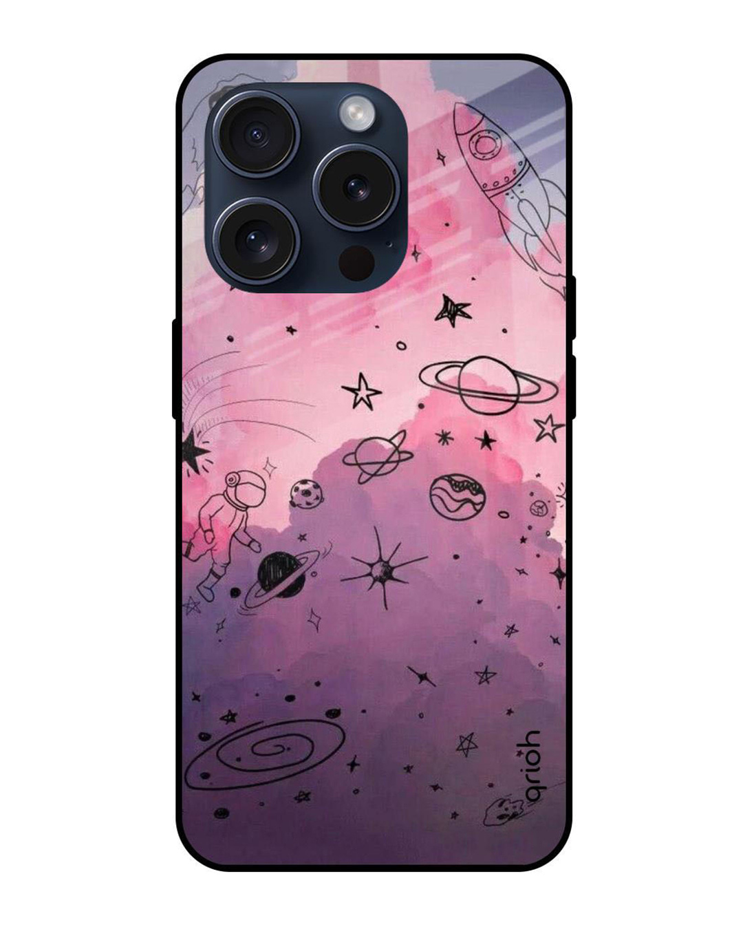 Buy Space Doodles Premium Glass Case For Apple IPhone 15 Pro Shock