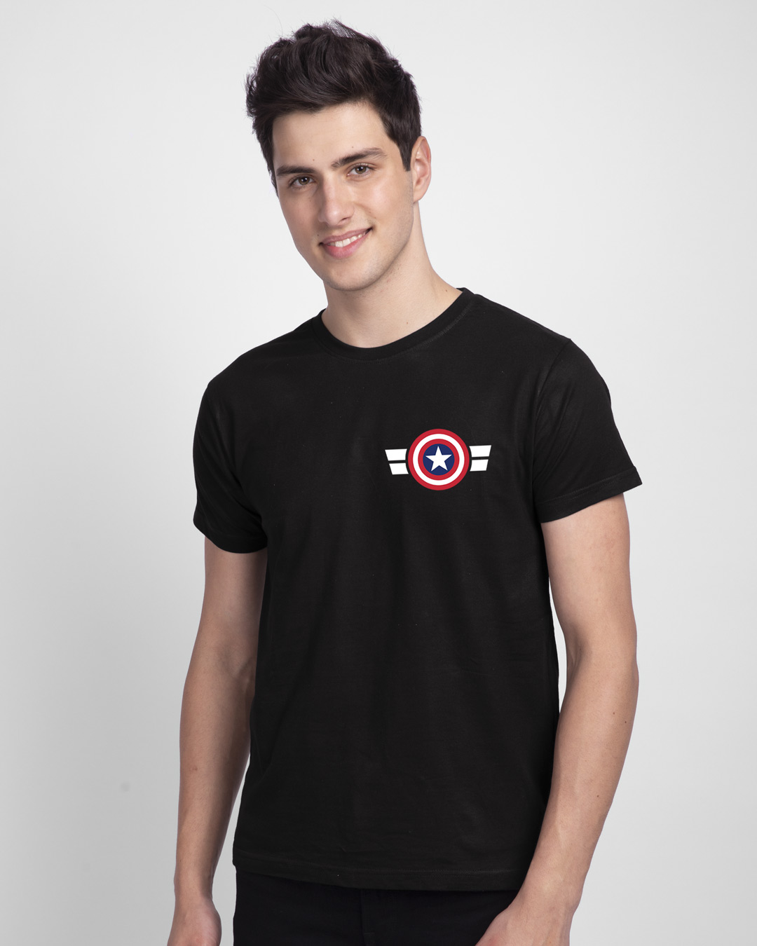 Striped Captain America Printed Badge Half Sleeve T-Shirt (AVL) Men' Printed T-Shirts Bewakoof.com, Black
Striped Captain America Printed Badge Half Sleeve T-Shirt (AVL) Men' Printed T-Shirts Bewakoof.com, Black