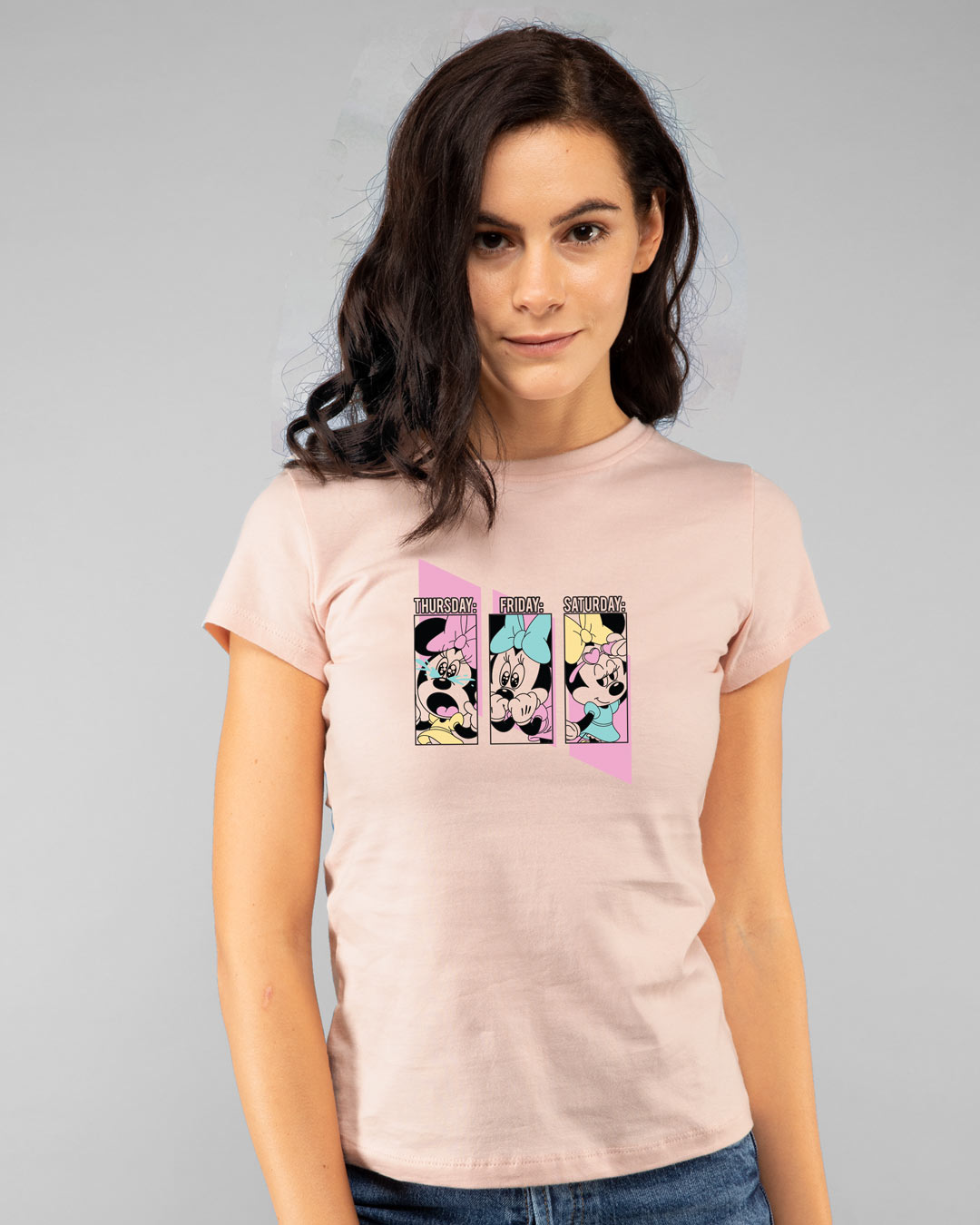 Weekend Minnie Half Sleeve T-Shirt (DL) Baby Pink Women' Half Sleeve Printed T-shirt Bewakoof.com