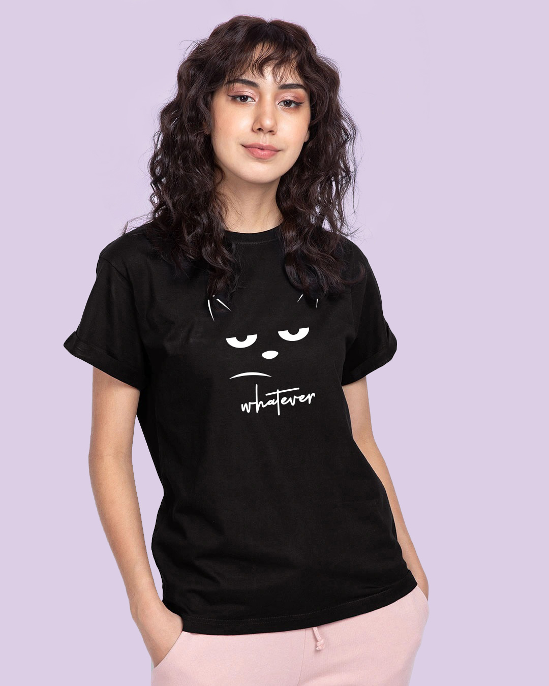 Buy Whatever Cat Boyfriend T Shirt For Women Black Online At Bewakoof