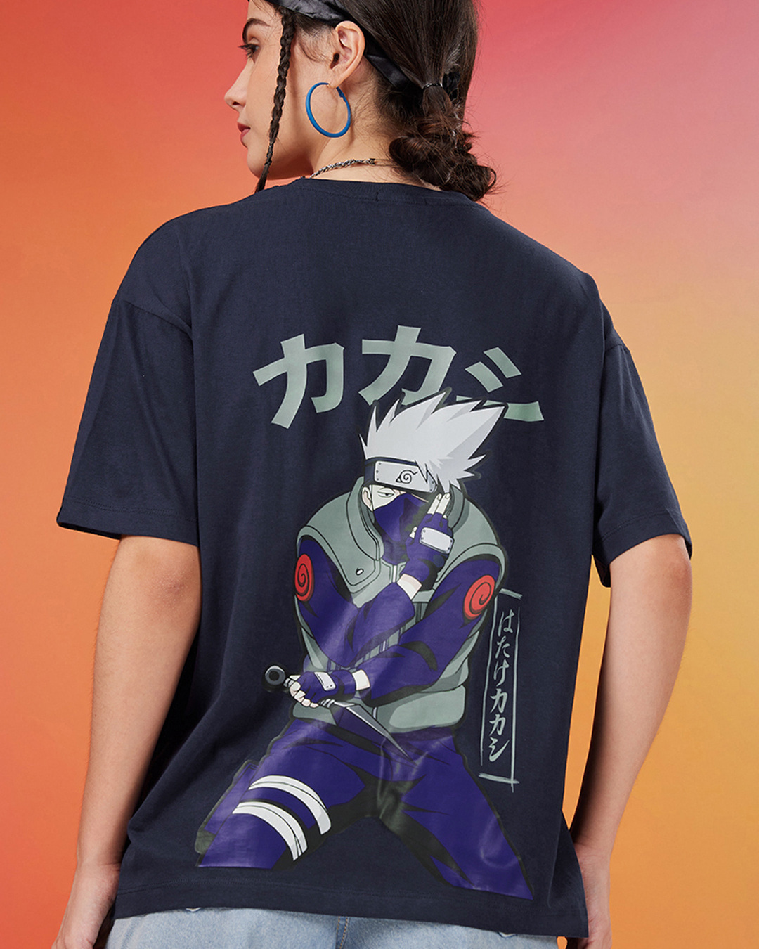 Buy Women S Dark Navy Blue Ninja Kakashi Graphic Printed Oversized T