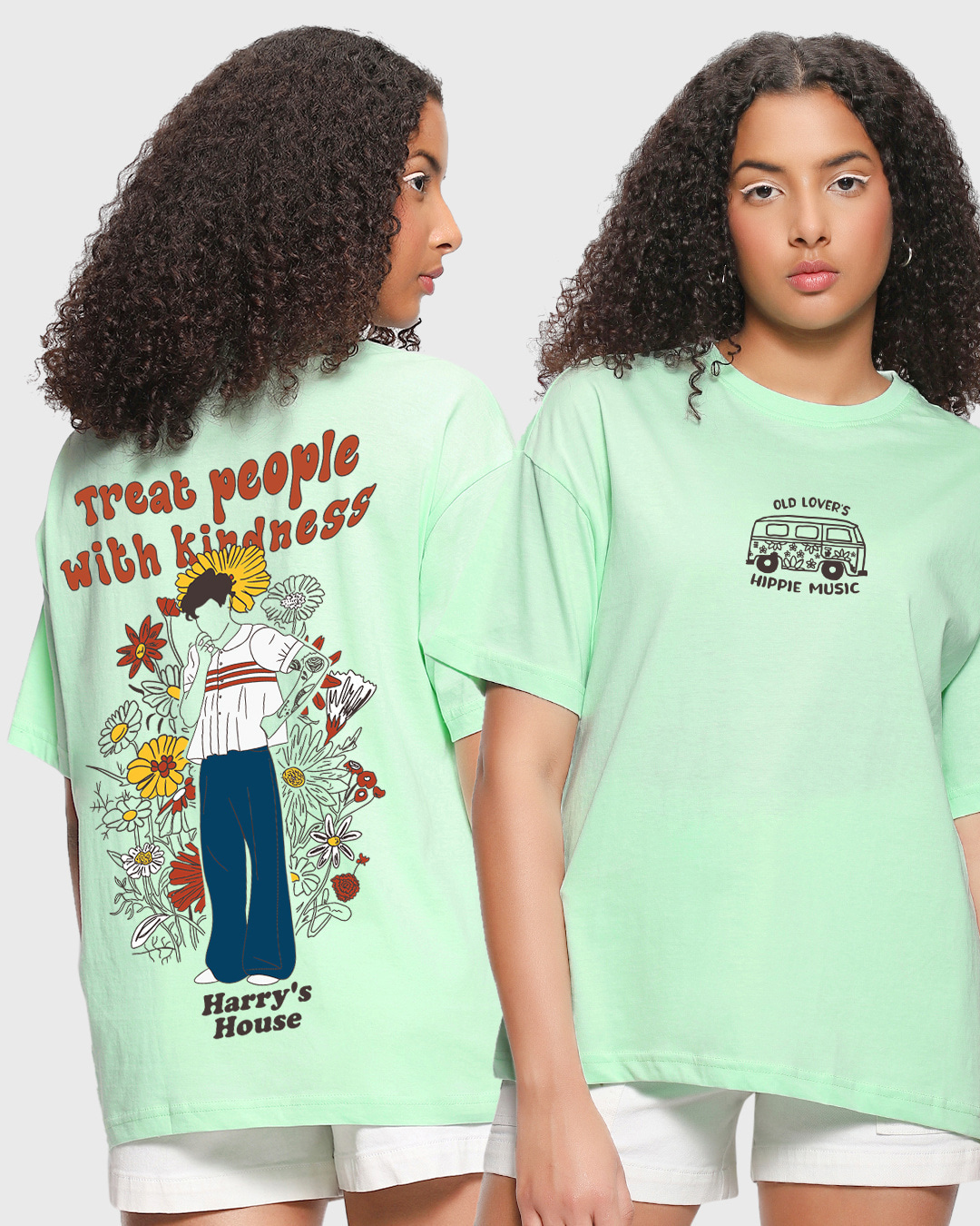 Buy Women S Green Treat People With Kindness Graphic Printed Oversized