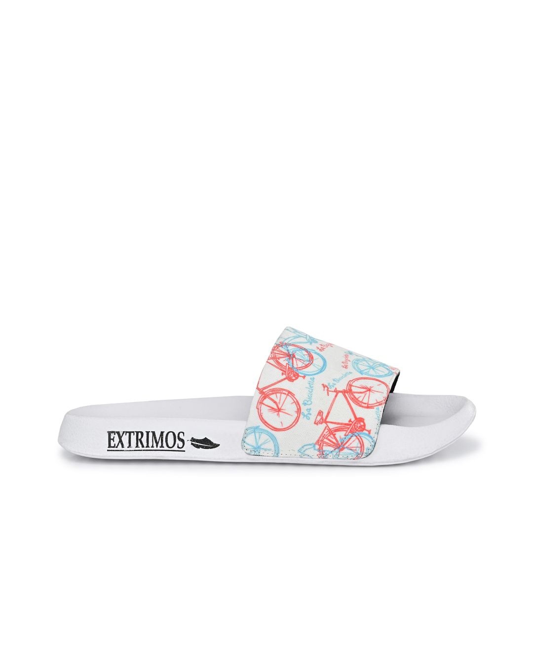 Buy Extrimos Men White Cycle Printed Slider Online In India At Bewakoof