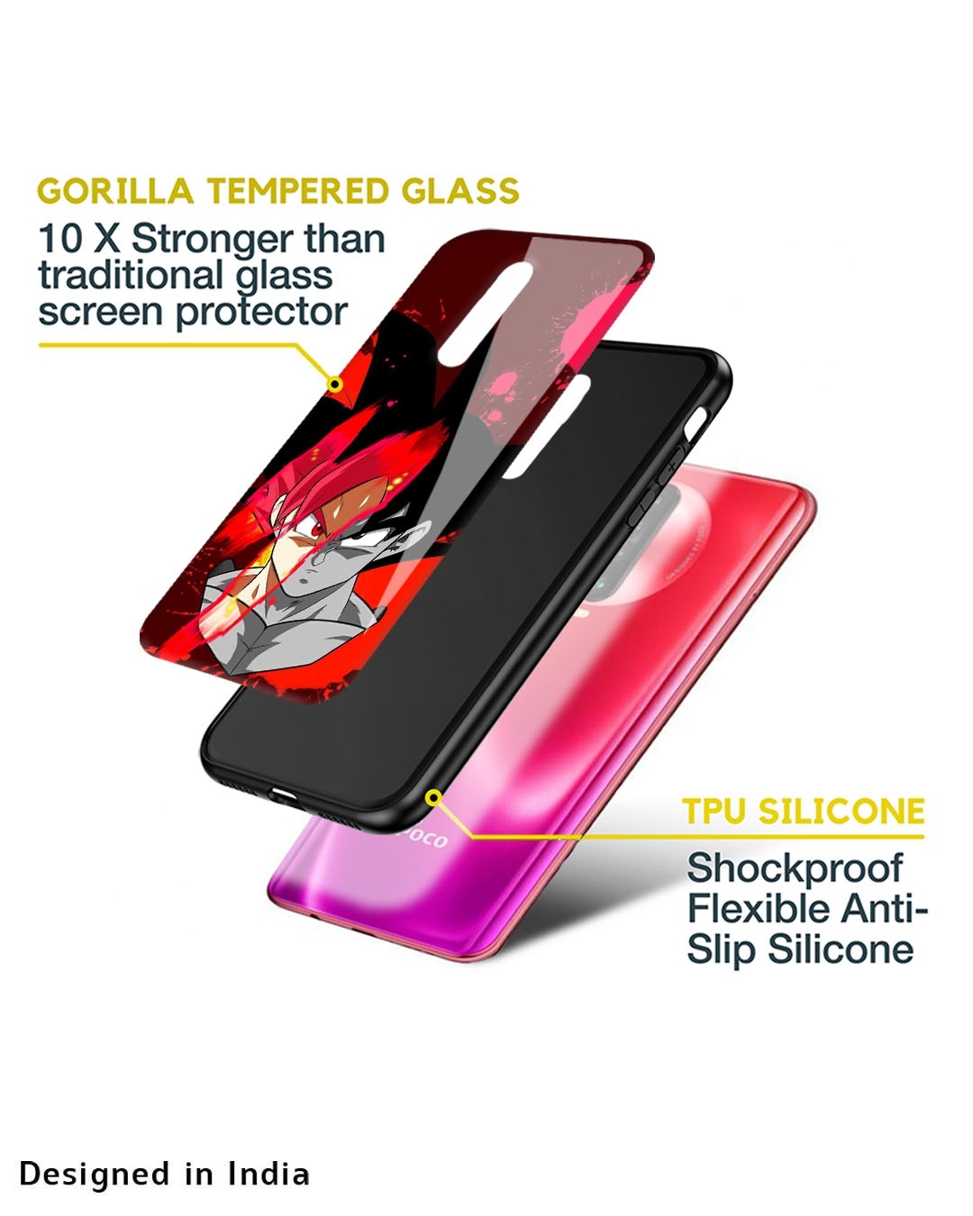 Buy Goku Red Splash Premium Glass Case For Poco M Shock Proof Scratch