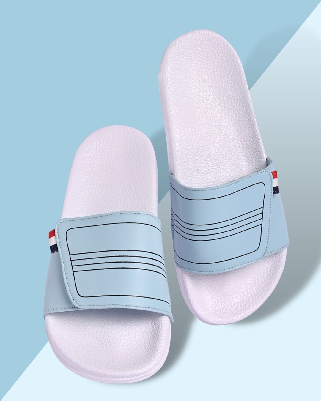 Buy Men S Blue Printed Velcro Sliders Online In India At Bewakoof