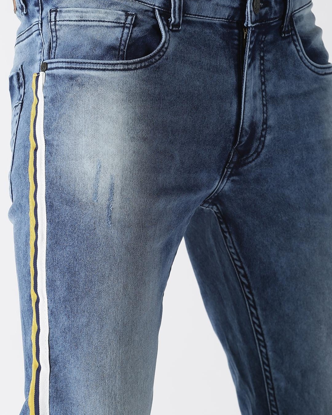 Buy Men S Blue Side Striped Slim Fit Jeans For Men Blue Online At Bewakoof