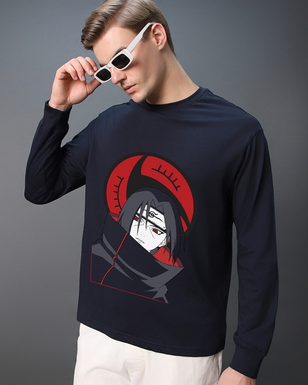 Buy Men S Blue Uchiha Slayer Graphic Printed Oversized T Shirt Online