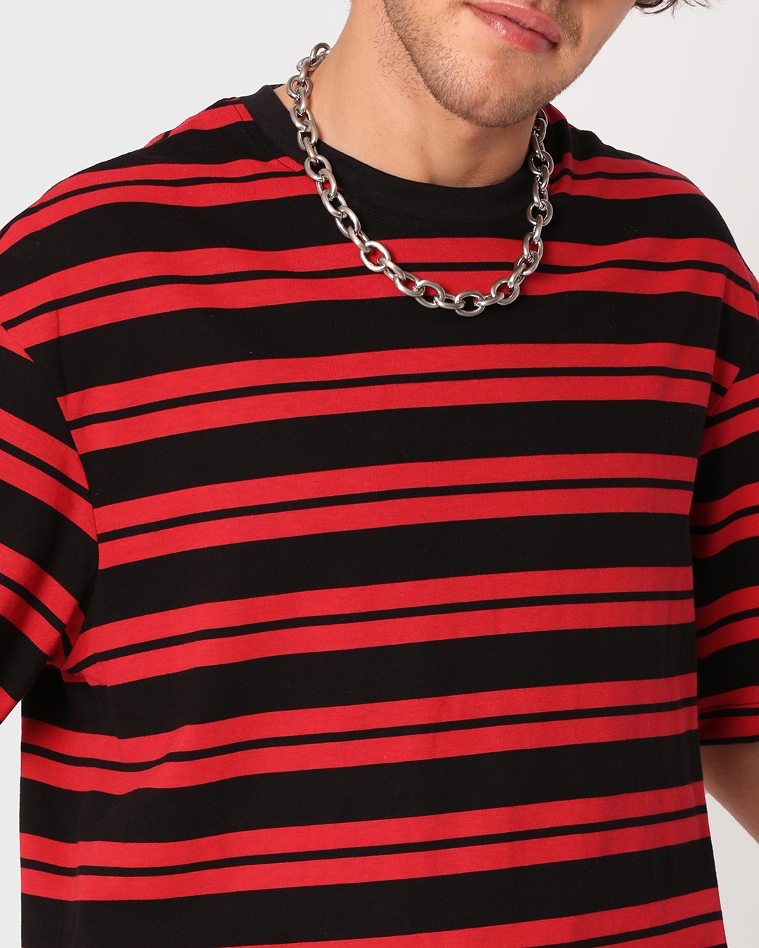 Buy Men S Red Striped Oversized T Shirt Online At Bewakoof