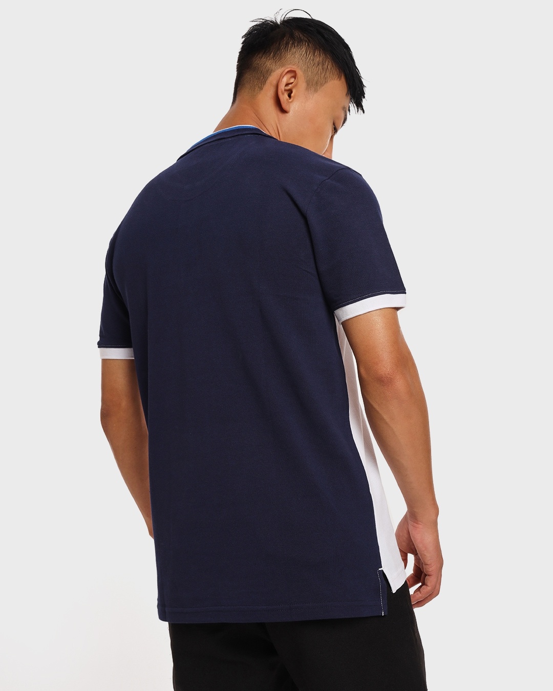 Buy Men S White Blue Color Block Polo T Shirt Online At Bewakoof