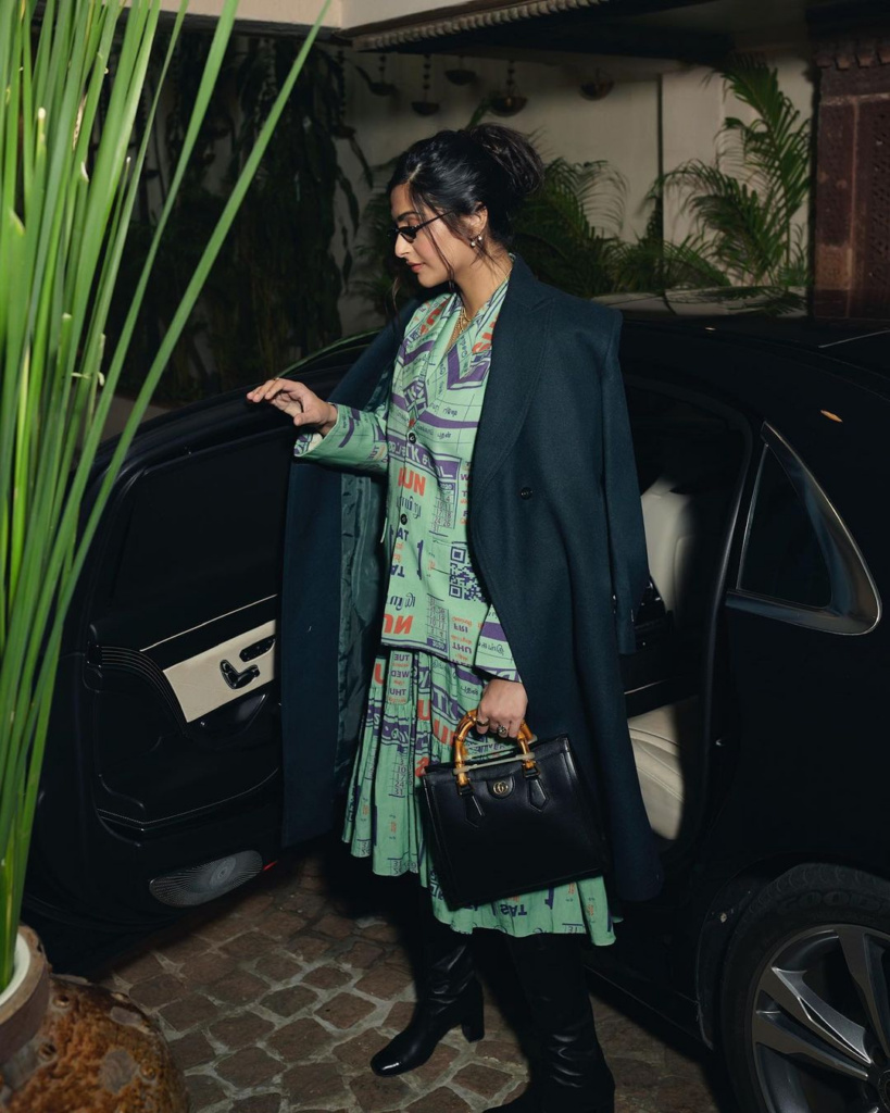 Sonam Kapoor With box bag or a bucket bag