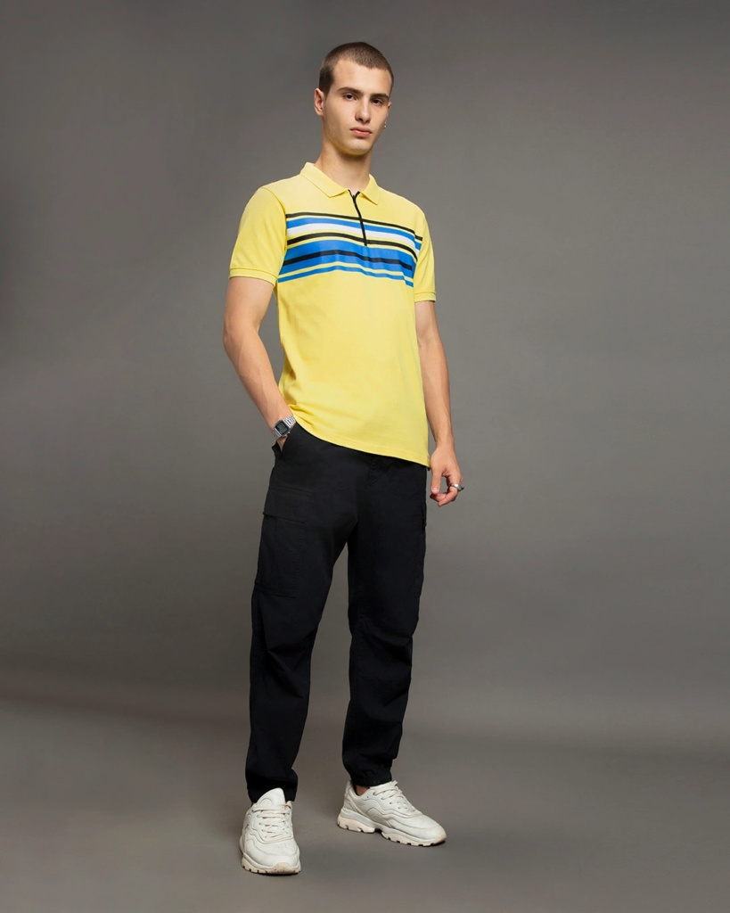 Men's Yellow Stripe Polo T-shirt- Father's Day Gift Ideas