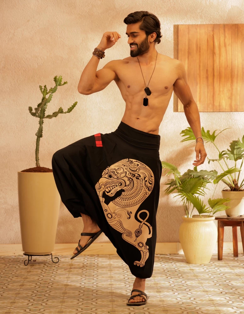 Buy Men's Bohemian Lion Print Hippy Baggy Aladdin Harem Pants For Travel  Dance Yoga Unisex Animal Print Pant – Enimane