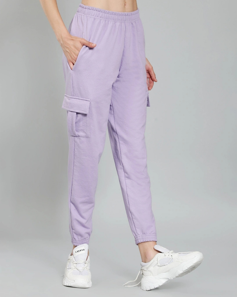 How to wear cargo pants: with a lilac roll neck and trainers