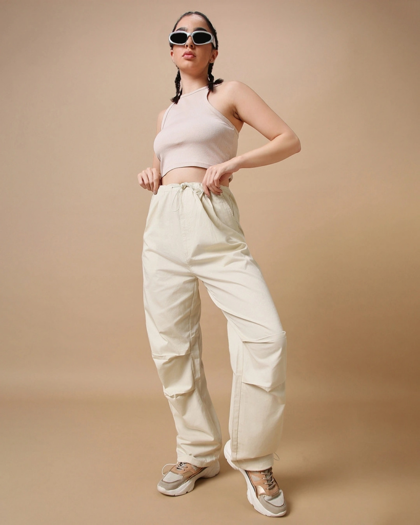 Women's Off White Oversized Plus Size Parachute Pants