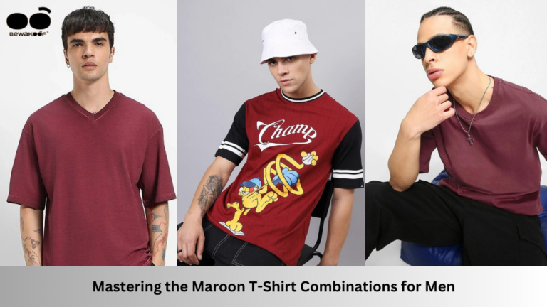 Mens Maroon T Shirt Combination