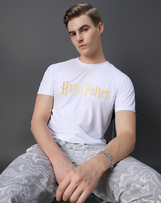 Men wearing Harry Potter movies t-shirts