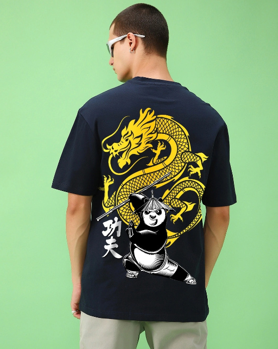 model wearing Kung Fu Panda t-shirt