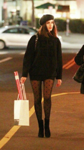 model wearing Tights with long sweater