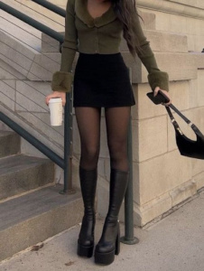Model wearing Tights with Skirt