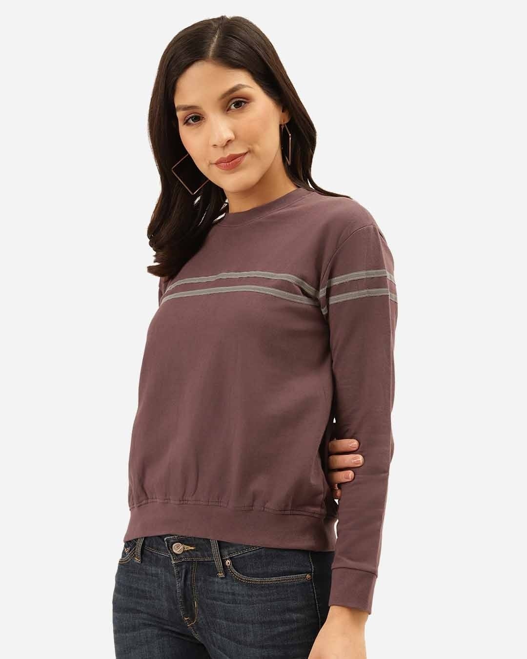 Shop Women's Charcoal Grey Solid Sweatshirt With Striped Detail-Back