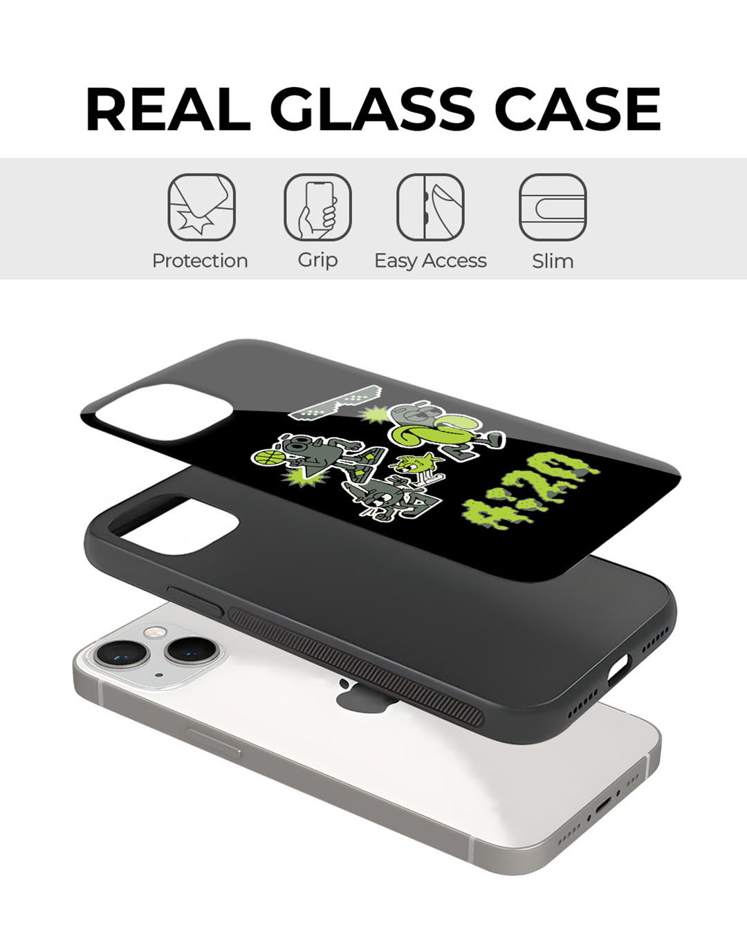 Shop 04:20 Sticker Pack Premium Glass Cover for Apple iPhone 12-Back