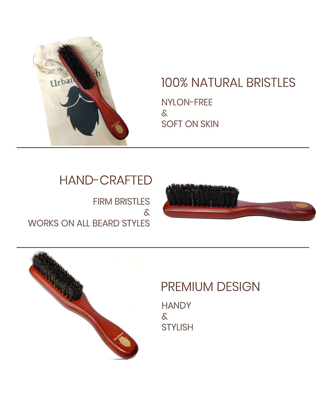 Shop100% Boar Bristle Beard Brush with Grass Tree Wooden Handle, Straightens and Promotes Beard Growth-Back