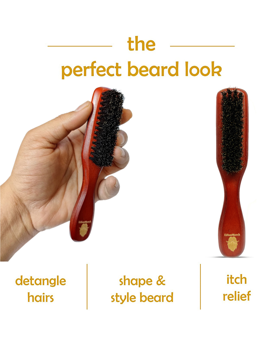Shop100% Boar Bristle Beard Brush with Grass Tree Wooden Handle, Straightens and Promotes Beard Growth-Design