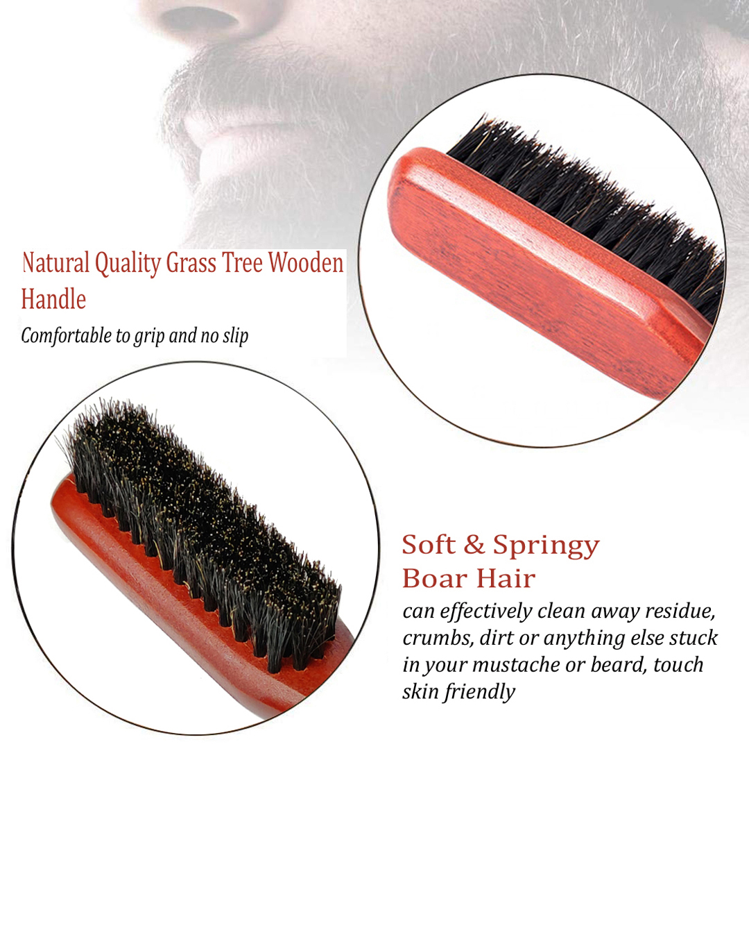 Shop100% Boar Bristle Beard Brush with Grass Tree Wooden Handle, Straightens and Promotes Beard Growth-Full