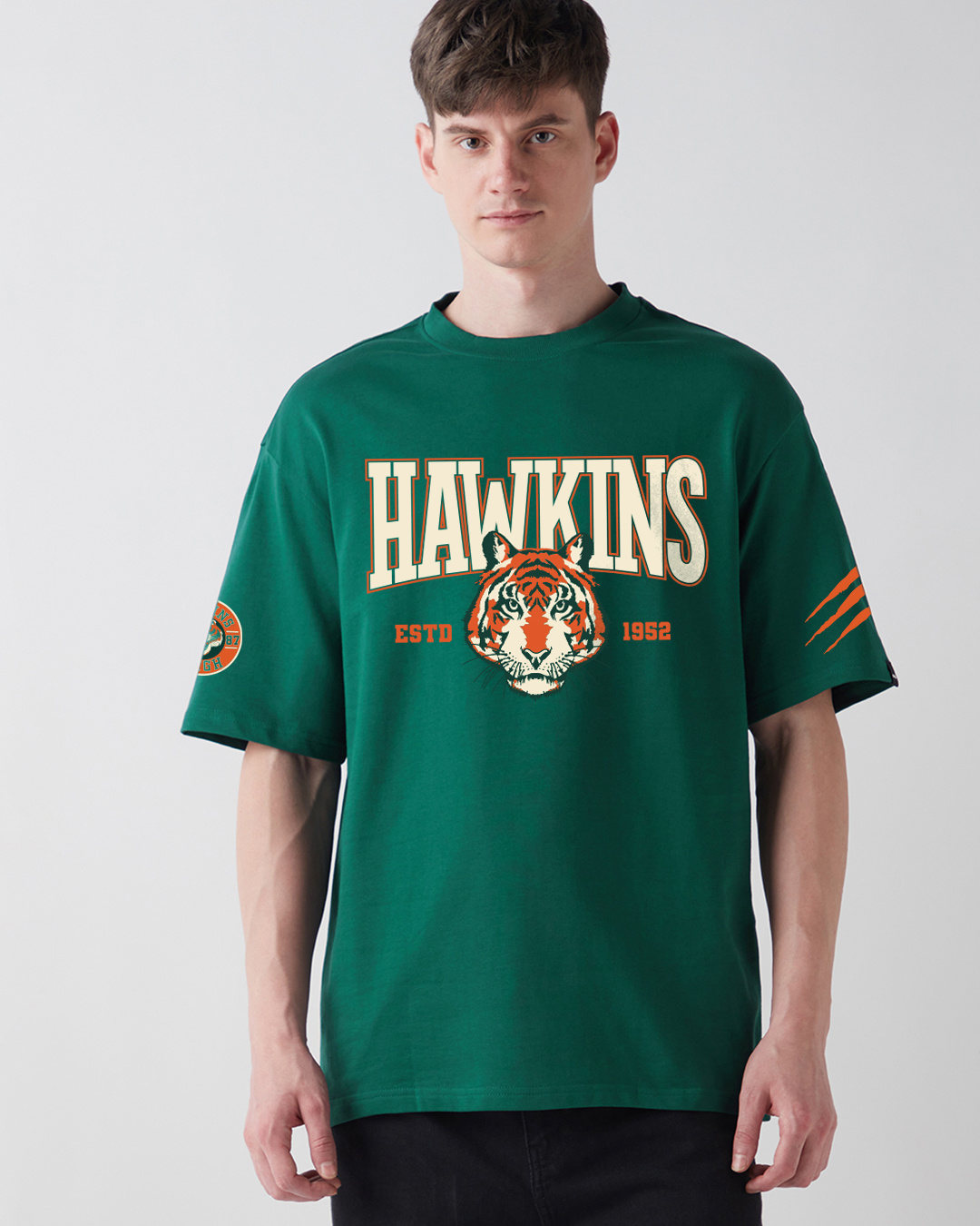 Shop Men's Forest Green Hawkins Tigers Graphic Printed Oversized T-shirt-Back