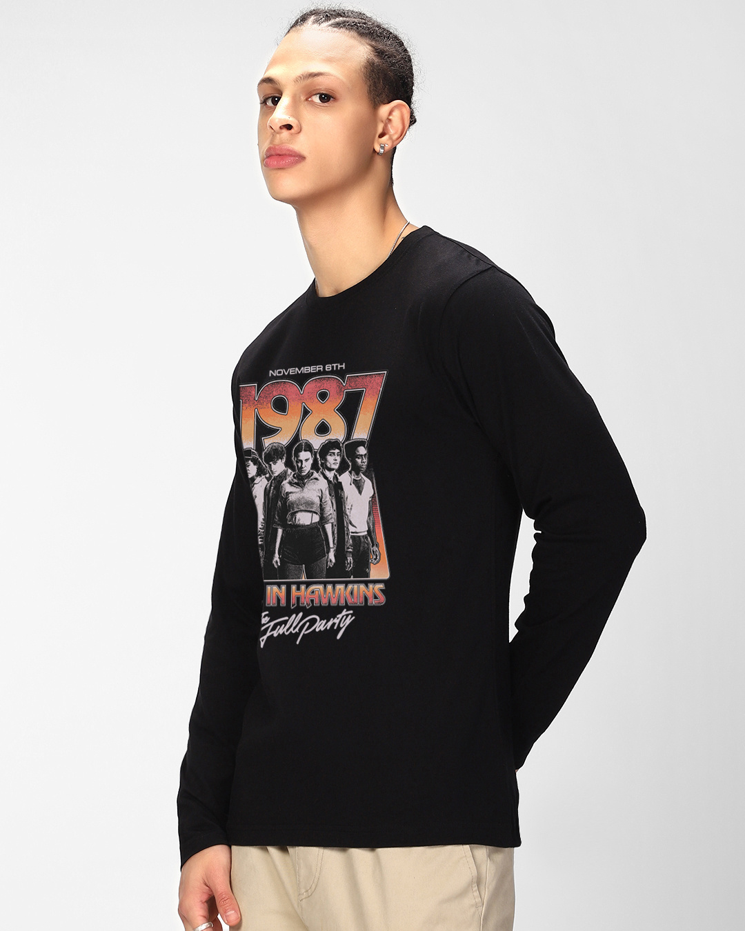 Shop Men's Jet Black ST Characters Graphic Printed T-shirt-Back